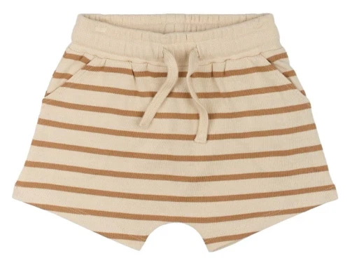 Lysbrun og råhvidstribet shorts med bindebånd fra The New Siblings TNST6213 indian tan striped
